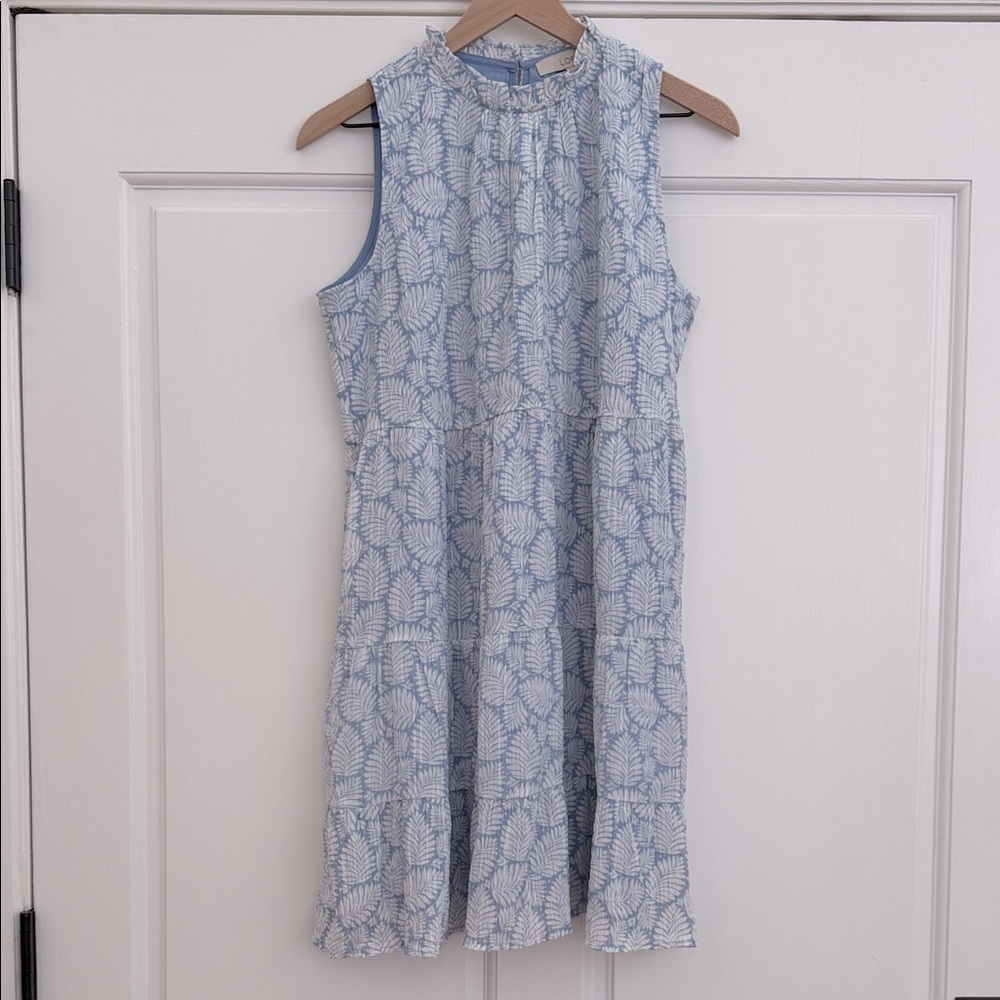 Loft Light Blue and White Tiered Sundress